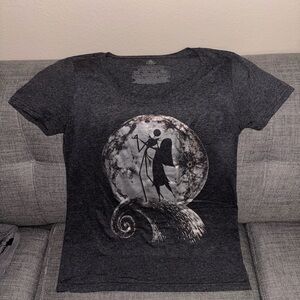 Gray Graphic T-Shirt with Nightmare Before Christmas Moon Design